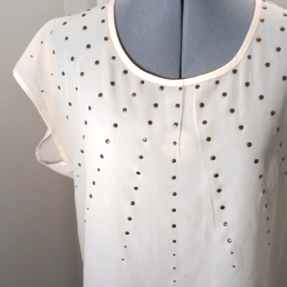Jolt, Sz Large Vanilla Blouse with Faux Brass Studs